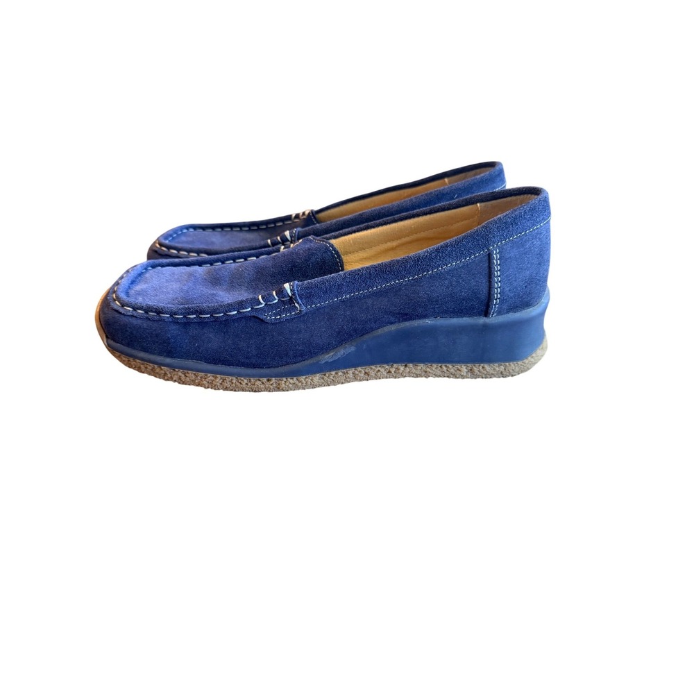 Steve Madden Womens 41 Blue Suede Wedge Platform Loafers Moc Toe Slip On Shoes